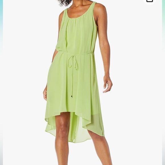 Tahari Everleigh High-Low Sheer Wrap Dress in Celery stalk green -Size Large NWT - Picture 1 of 11